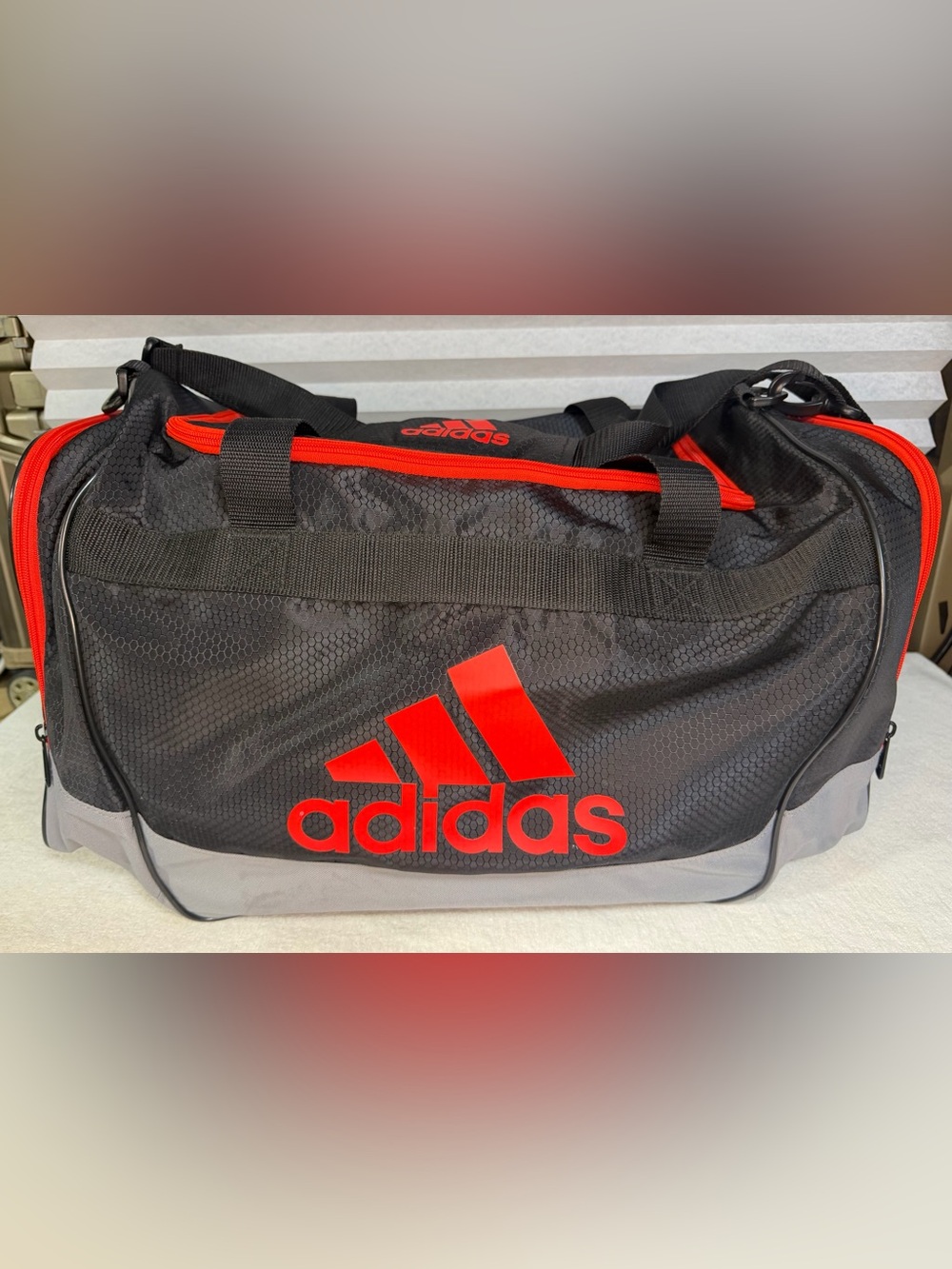 adidas Black and Red Men’s Duffel Bag with Bold Logo